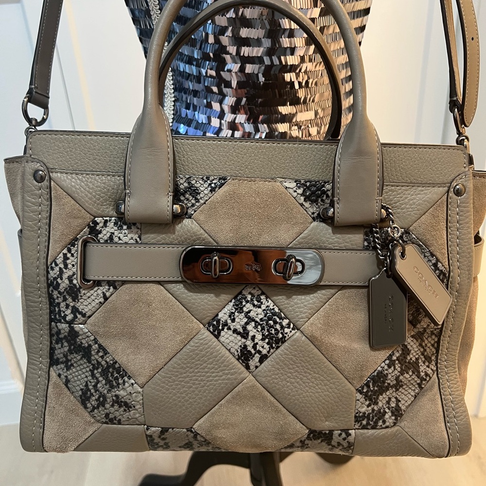 Coach shoulder bag, taupe/dark tan, very good condition.